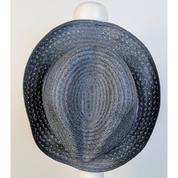 VTG Haband Fedora Hat Medium 22" Gray Straw Blue Striped Hatband Made in USA - Picture 7 of 10